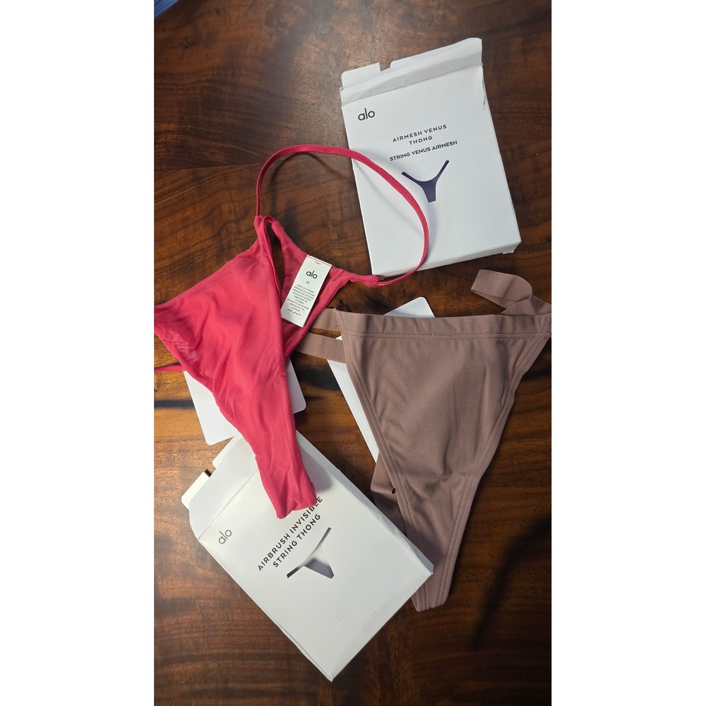 Alo Yoga Thong Bundle Airbrush Invisible & Airmesh Venus Pink Mauve Medium